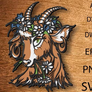 Niedliche kleine Ziege Multilayer-Svg, Laser geschnitten Datei 3D Layered, Dxf Dwg, Sperrholz schneiden SVG-Datei, 3D Sperrholz, Kopf Vorlage, Sperrholz geschnitten