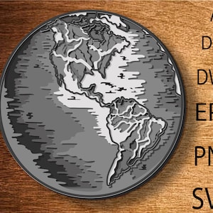 Earth Multilayer Svg, Earth laser cut, plik Svg, 3D warstwowy DXF laser cut, mapa świata Mandala, cięcie ze sklejki, cięcie z papieru, Raven CNC, wystrój domu