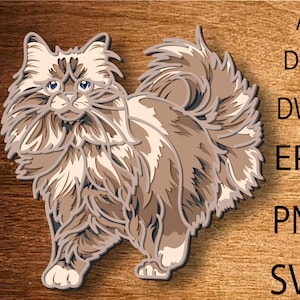 SVG multicouche chat, fichier coupé chat. Couche 3D. Découpe de contreplaqué, découpe de papier, fichier SVG, contreplaqué de mandala 3D. Chat laser, décoration d'intérieur