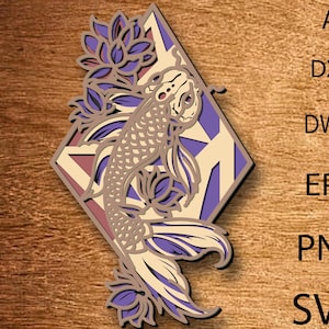 Japońskie ryby koi 3D pliki svg Mandala, panel wielowarstwowy do cięcia laserowego, pliki SVG, szablony DXF do routera CNC, cięcie sklejki