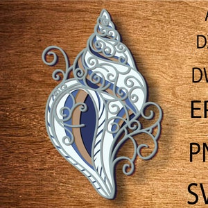 Skaldjur Flerskikts SVG, 3D Mandala, Laserklipp, Pappersklippsfil, DIY, Plywoodskärning