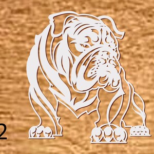 May include: White silhouette of a bulldog with a detailed design. The bulldog is standing with its front paws slightly raised.