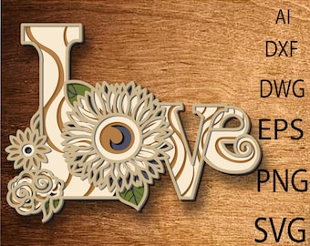 Love Multilayer SVG Files,Love 3D Mandala Laser Cutting, Multilayer Blueprints For CNC router, Files for Glowforge or Cricut,Home Decor