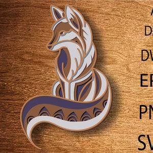 Fichier SVG mandala renard 3D, renard en couches 3D, Zentangle multicouche, mandala multicouche, fichier SVG mandala renard, fichiers DXF renard, découpe laser