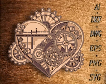 Mechanical Steam Heart Mandala svg, Multilayer Panel for Laser Cutting, layered SVG files for CNC router Laser or Cricut