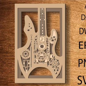 Gitaar 3D meerlaagse SVG. Gitaar Mandala Lasergesneden Home Decor. Gitaar-SVG. Lasergitaar. Digitale downloadbestanden