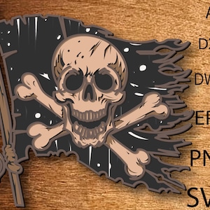 Piratenflagge Multilayer SVG, Laser geschnitten Datei, 3D DXF Datei, Piraten Flagge Mandala, Piraten Sperrholzschnitt, Piraten Papierschnitt, Piraten CNC, Wohnkultur