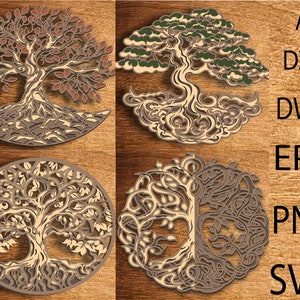 Baum des Lebens Bündel mehrschichtige SVG-Schnittdatei, dekorative Holzwand 3D, Papierschnitt, Holzgeschenk Laserschnittdatei, Wanddekor, 3D-Schicht