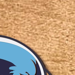 May include: A blue and white wave design with a dark blue background. The wave design is stylized and has a 3D effect.