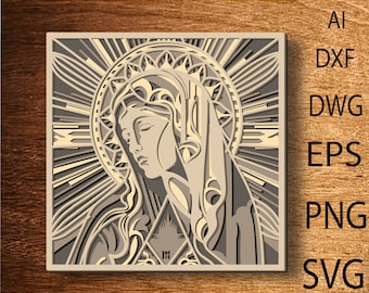 Virgin Mary multilayer SVG,Virgin Mary cut file,Virgin Mary Laser cut 3D layer, Plywood cutting, Paper cutting, SVG file, 3D mandala plywood