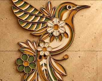 Colibrí multicapa SVG, mandala 3D, corte láser, archivo de corte de papel, corte de madera contrachapada