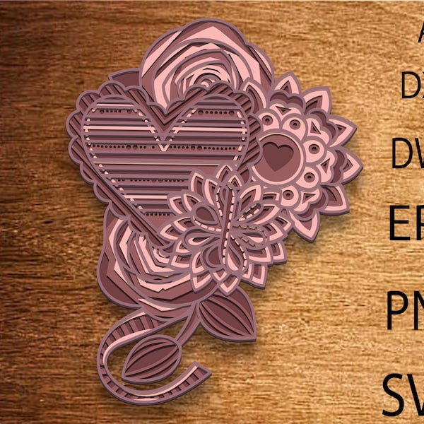 Valentines day Multilayer svg,Laser Cut File 3D Layered ,Layered Dxf Dwg,Plywood Cutting SVG File,3D Plywood ,Heart Template,Plywood cut