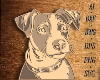 May include: A digital illustration of a brown and white Jack Russell Terrier dog with a black collar. The dog is looking to the right and has a friendly expression.