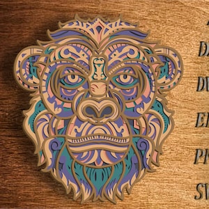 Gorilla Multilayer SVG,Laser cut file,3D layered DXF laser cut,Gorilla Mandala,Plywood cut,Paper cut,Gorilla CNC,Gorilla Home decor