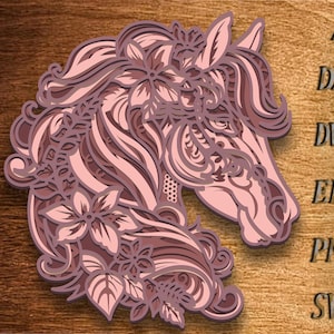 Pferd Multilayer-Svg, Floral Pferd Laser geschnitten Dateien, Cnc-Fräser-Dateien, Laser-cut-Mandala, Pferd Vorlage, Cnc-Pferdemandala Laser-Schnitt-Dateien