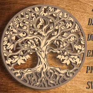 Fichier de coupe svg multicouche Arbre de vie, mur décoratif en bois 3D, découpe de papier, fichier découpé au laser cadeau en bois, décoration murale, calque 3D
