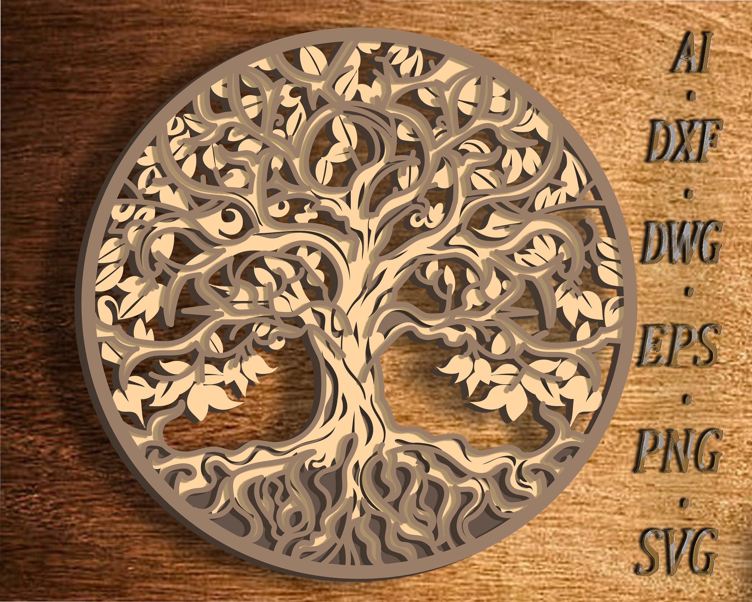 Tree of life multilayer svg cut file, Wooden Decorative Wall 3D, Paper cutting, Wooden Gift laser cut file, wall decor, 3D layer