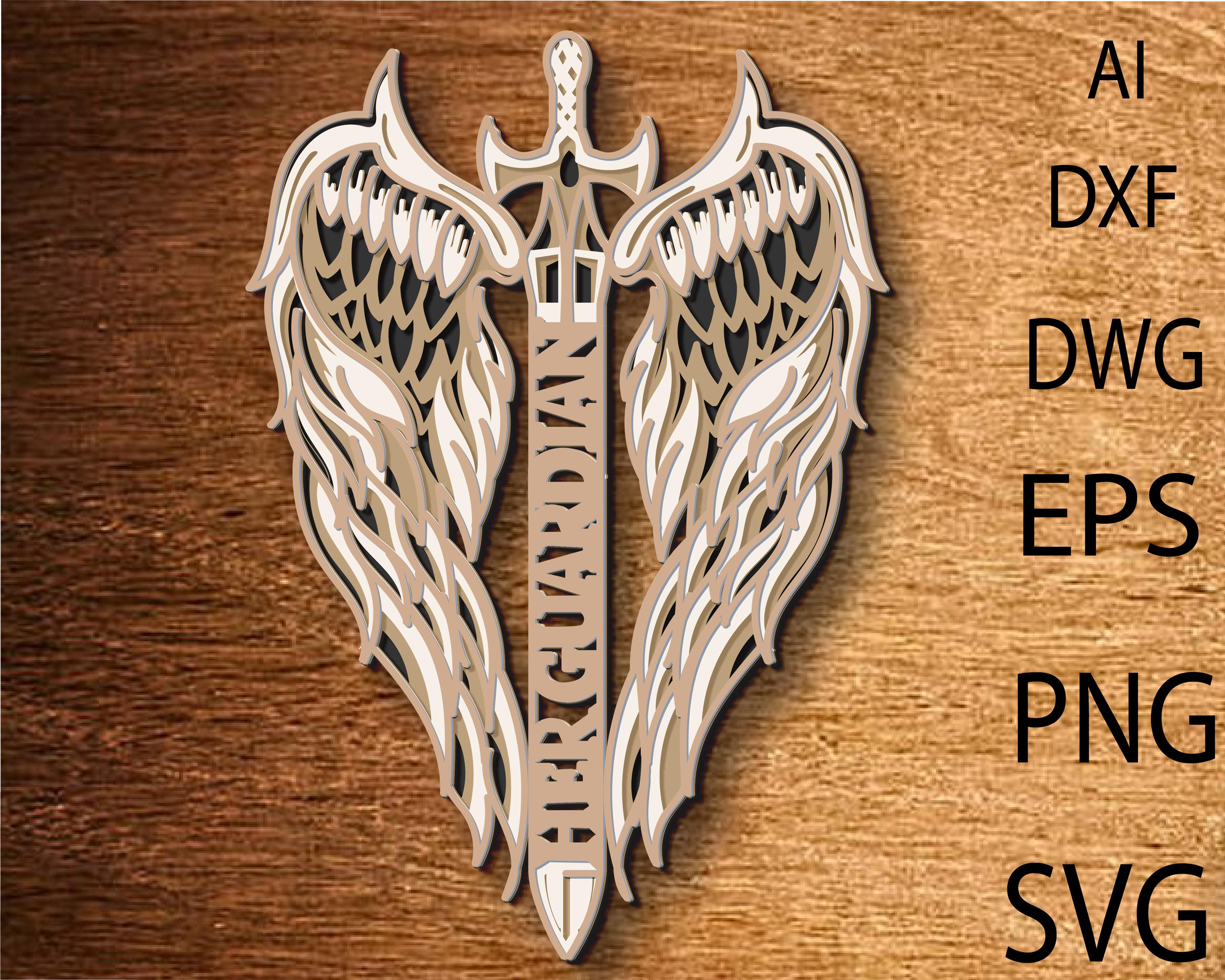 Sword Multilayer SVG,Angel wings Laser cut file,3D layered DXF ,Sword Mandala,Sword Plywood cut,Sword Paper cut,Sword CNC,Cross Home decor