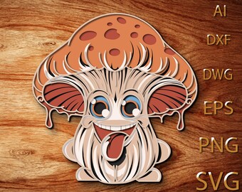 Hongo multicapa SVG, Mandala 3D, Corte láser, Archivo de corte de papel, Bricolaje, Corte de madera contrachapada