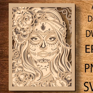 3D Frau Zuckerschädel SVG-Datei, Mandala Schädel SVG für Cricut, CNC Fräser Datei, Glowforge