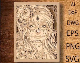 3D  Woman  sugar skull multilayer SVG file, mandala layered skull SVG for Cricut, floral skull CNC router file, Glowforge