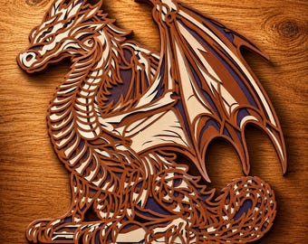 Mehrschichtiger Drache (SVG), 3D-Dekoration, Laserschnitt, Papierschnittdatei, CNC-gefräst