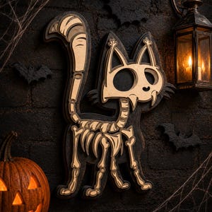 Chat d'Halloween SVG multicouche, mandala 3D, découpe laser, fichier de découpe papier, bricolage, découpe de contreplaqué