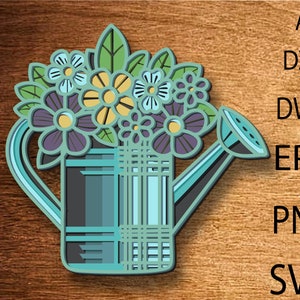 Vase multicouche fleurs décoration de table découpé au laser fichier svg Glowforge 3D multicouche mandala en bois vase fleur dxf coupe plan téléchargement numérique