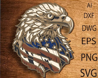 Eagle and Flag SVG, American Flag, Bald Eagle, Laser Cut file, Multilayer, DIY Cutting, Glowforge, Wooden Animal, Wall Decor