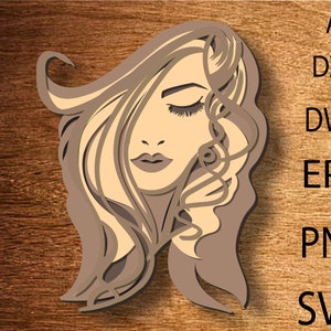 File multistrato tagliato al laser, file dxf donna, SVG Ai EPS Dxf arte murale tagliata al laser, file vettoriale modello tagliato, file DXF decorazione per la casa tagliata al laser