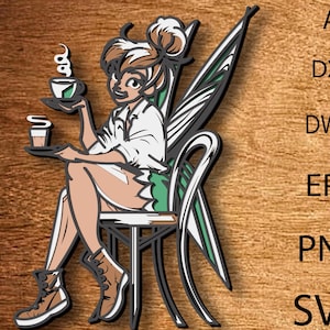 fichier découpé au laser, offee fairy, SVG multicouches, fichiers Svg, modèles DXF pour routeur CNC, offee fairy contreplaqué découpé, cadeaux de Pâques