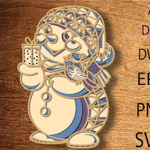 Schneemann Multilayer SVG-Dateien für Cricut-Projekte, Schneemann Mandala SVG, Schneemann Multilayer-Panels Dxf-Vorlage für Cnc-Fräser oder Cricut
