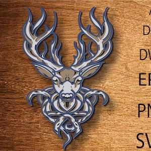 Cervo multistrato Svg, Cervo 3D Layer Svg, Taglio laser, Taglio carta, Cervo DXF, Cervo per CNC, Cervo mandala in legno tagliato, Cervo Lightburn, File Svg, Arredamento per la casa