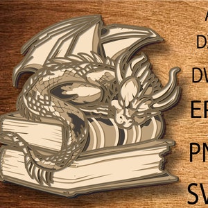 File SVG Mandala Libro 3D, Drago a strati 3D, Zentangle Multistrato, Mandala Multistrato, File SVG Drago, Drago DXF, Taglio Laser