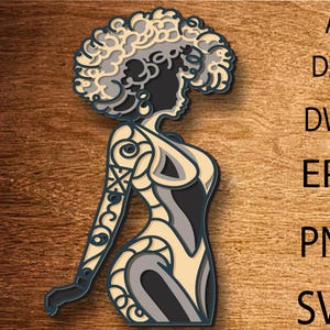 Afrikanische Frau Multilayer-Svg, Lasercut-Datei, Rückansicht Lady, 3D Sperrholzschnitt, Wandkunst, Schnittvorlage Vektor-Datei, Dekoration