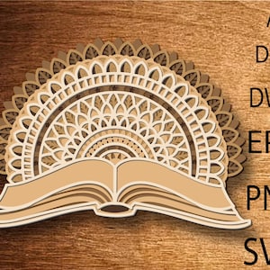 3D Mandala Book SVG File, 3D Book Mandala SVG Files, Book Club 3D Mandala, Multilayers 3D Laser Cut, Book Mandala SVG Files Instant Download