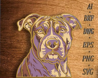 Pitbull Multilayer SVG File, 3D Layered Pitbull, Multilayer file, Mandala Multilayer, Pit Bull SVG File, Pit Bull DXF, Mandala layered