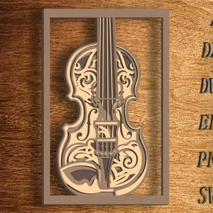 Violino 3D multistrato SVG. Violino Mandala tagliato al laser per la decorazione della casa. Violino SVG. Violino laser. Download digitale di file.
