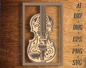 Violin Multilayer SVG,3D Mandala,Laser Cut,Paper Cut File,DIY,Plywood Cutting