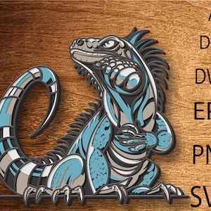 3D Iguana Mandala SVG-Datei, 3D geschichteter Iguana, Zentangle Multilayer, Mandala Multilayer, Iguana SVG-Datei, Drache DXF, Laserschneiden