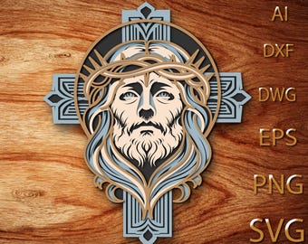 SVG multicapa de Jesús: archivo de corte láser de mandala 3D (descarga digital)