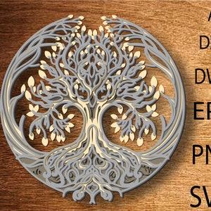 Fichier de coupe svg multicouche Arbre de vie, mur décoratif en bois 3D, découpe de papier, fichier découpé au laser cadeau en bois, décoration murale, calque 3D