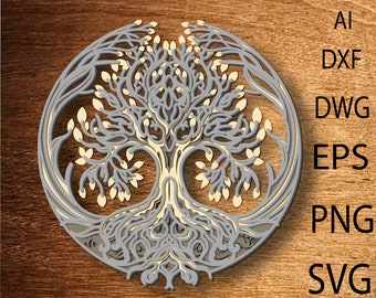 Tree of life multilayer svg cut file, Wooden Decorative Wall 3D, Paper cutting, Wooden Gift laser cut file, wall decor, 3D layer