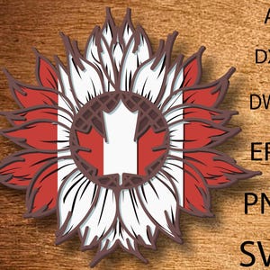 Girassol canadense multicamadas SVG, Bandeira de girassol canadense, Arquivo de corte a laser, Multicamadas, Corte DIY, Glowforge, Girassol de madeira, Decoração de parede