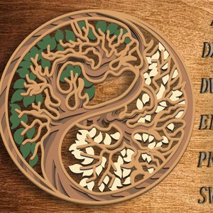 Yin en Yang boom 3D Mandala SVG-bestanden, meerlaagse SVG-paneel voor lasersnijden en Cricut, DXF-sjablonen voor CNC-router Glowforge