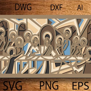 La Última Cena SVG multicapa, archivo cortado con láser, capa 3D, corte de madera contrachapada, corte de papel, archivo SVG de Jesús, mandala 3D, corte de madera contrachapada