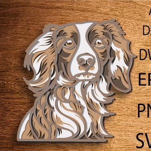 Perro spaniel multicapa Svg, perro cortado con láser, perro cortado con papel, mandala 3d, perro spaniel cnc, perro spaniel cortado con madera contrachapada, decoración del hogar con perro spaniel