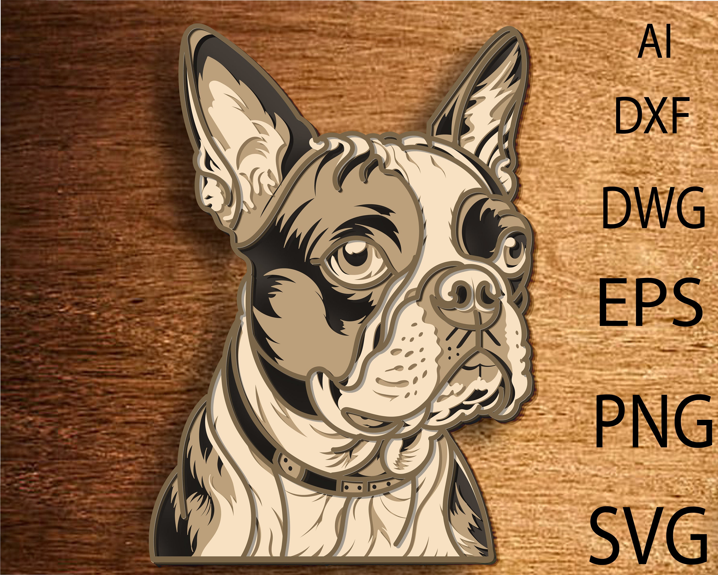 Boston terrier dog multilayer SVG. Digital file boston terrier dog laser file. File for paper cutting. DXF, Dog wall art .Plywood cut