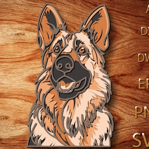 Duitse herder meerlaagse SVG, 3D-mandala, lasergesneden, papier gesneden bestand, doe-het-zelf, multiplex snijden