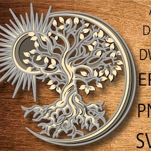 Albero della vita file di taglio multistrato svg, parete decorativa in legno 3D, taglio della carta, file di taglio laser regalo in legno, decorazione da parete, strato 3D